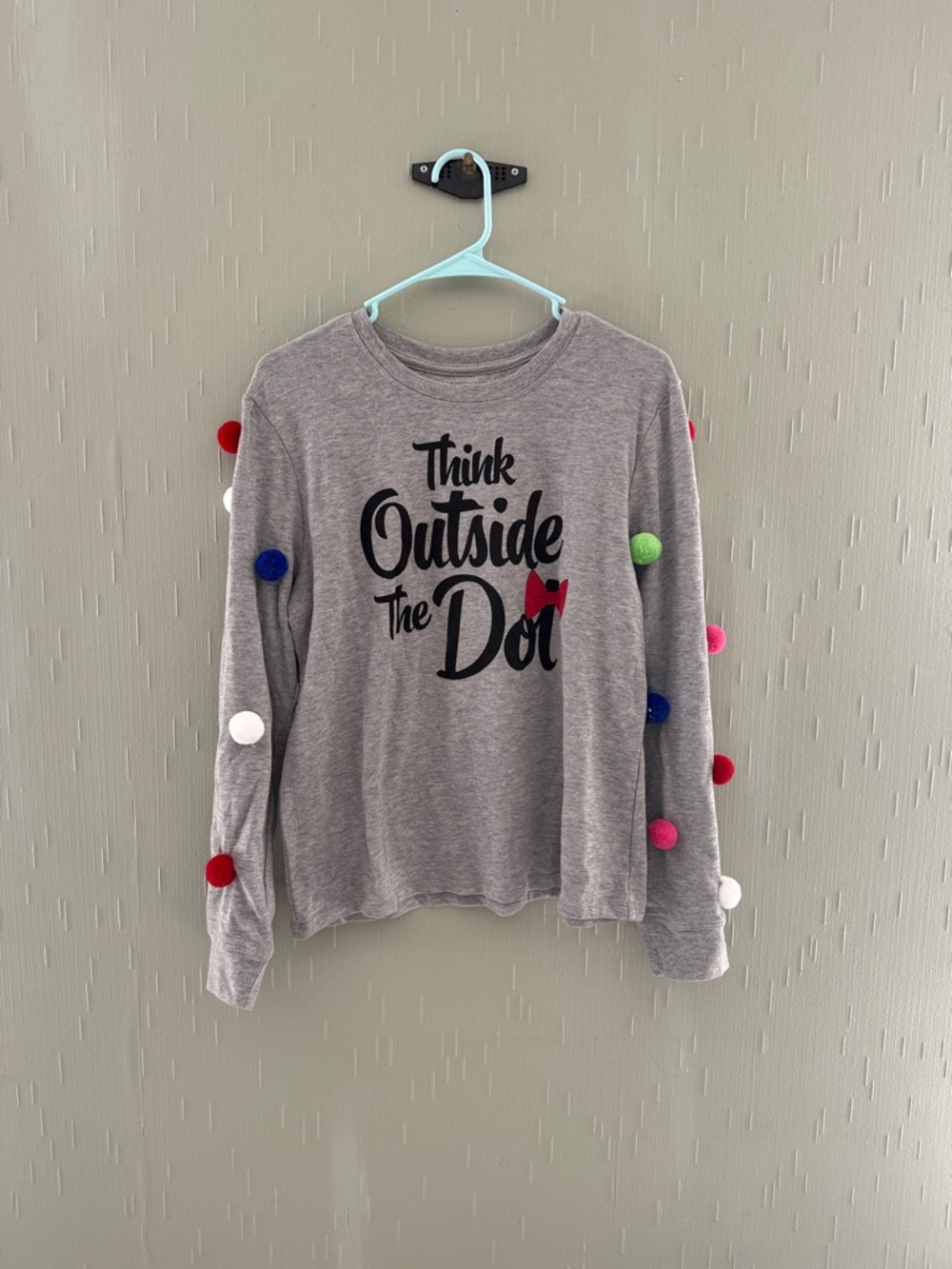 Disney Gray Long-Sleeve Tee with Multicolor Pom Poms